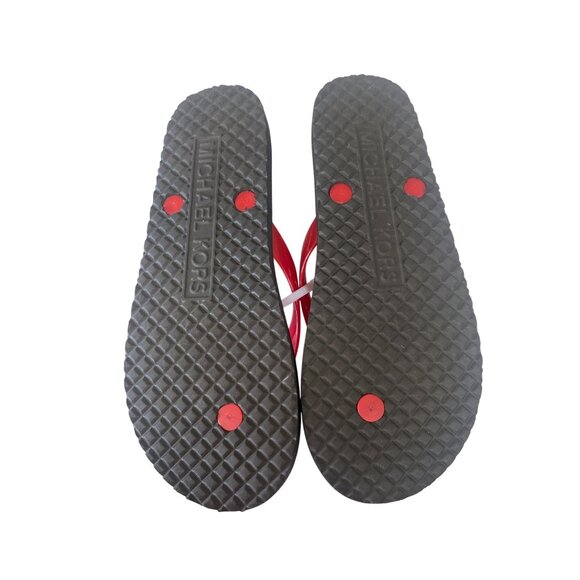 Michael Kors Womens Red & Multicolor Flip-Flops With Gold MK Logo Size 8 - Picture 4 of 9